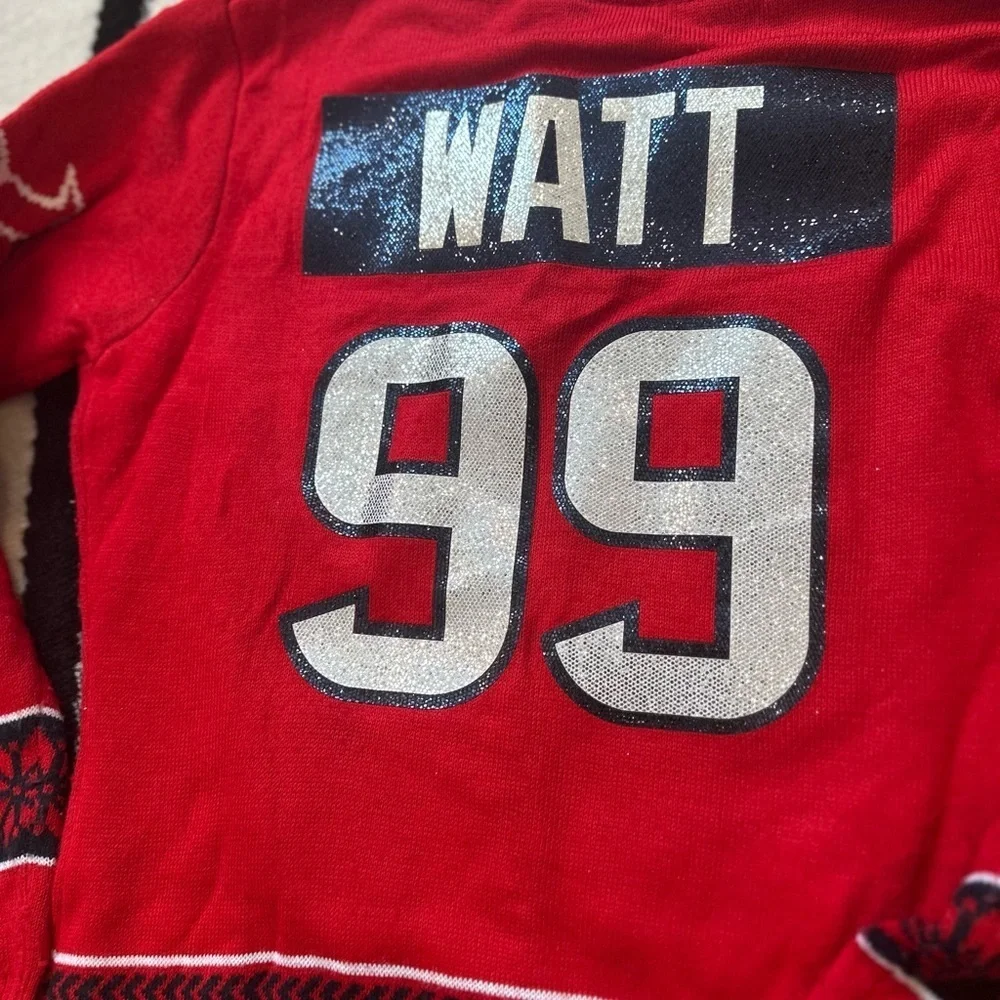 NFL team apparel Houston Texans JJ Watts crewneck red long sleeve knit sweater - Picture 6 of 7